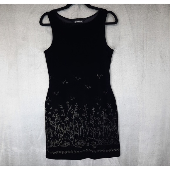 Cabrais Dresses & Skirts - VTG Black Velvet Mini Dress Silver Glitter Womens Small Whimsigoth Fairy Grunge